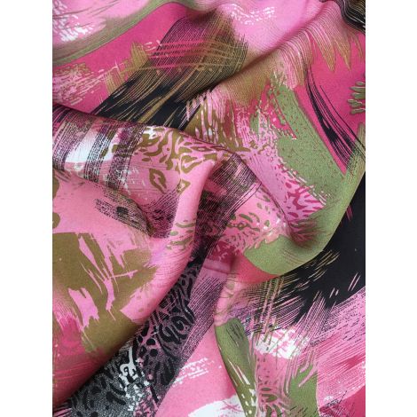 Шовк віскозний принт ‘‘Zara‘‘ (абстракція рожев. / оливка)