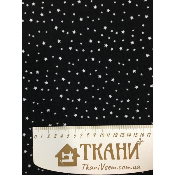 Трикотаж джерсі з рис. (дрібні зірочки на чорному)