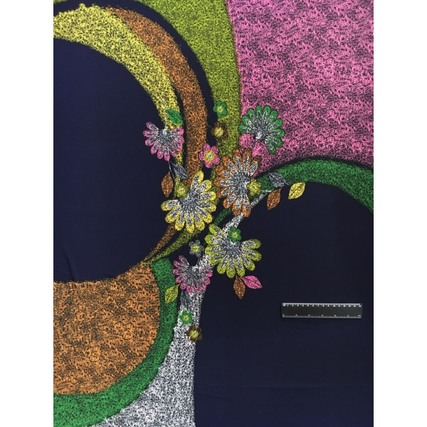 Трикотаж масло з рис. (купон абстр. квіти рож/зелен на синьому)